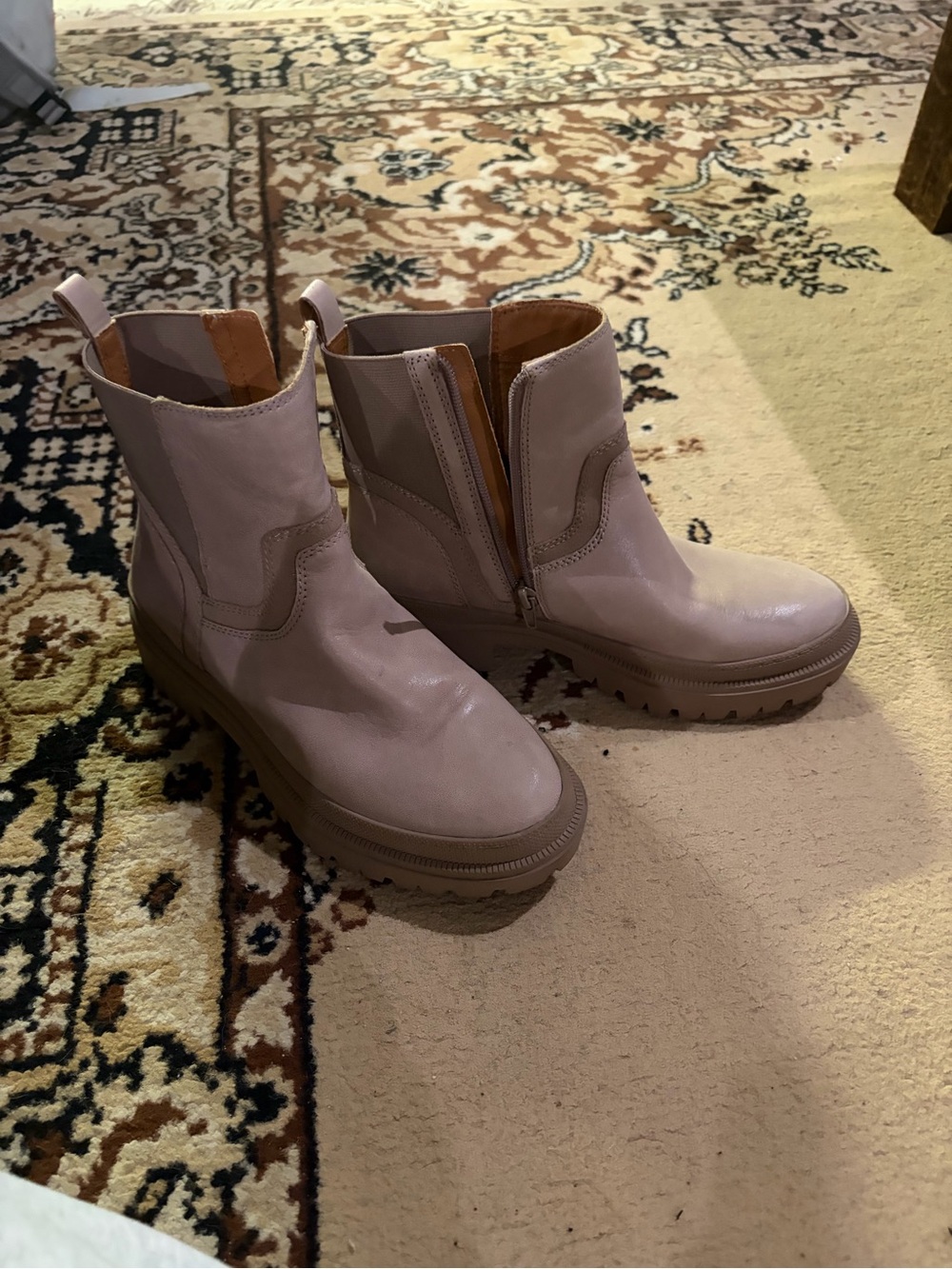 Amazon Women's Chunky Ankle Zip Booties in Light Taupe